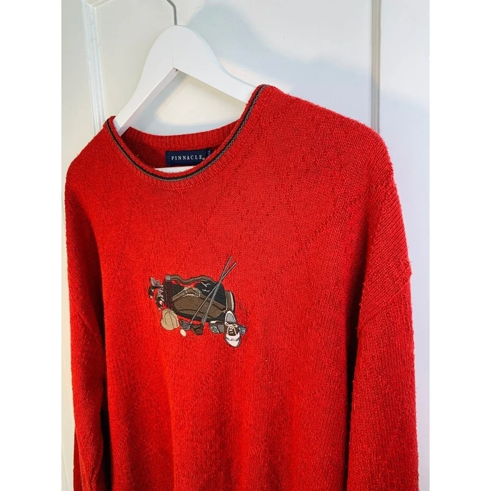 Pinnacle Vintage Crew Neck Long Sleeve Golf Grandpa Sweater‎ Made In USA Size L